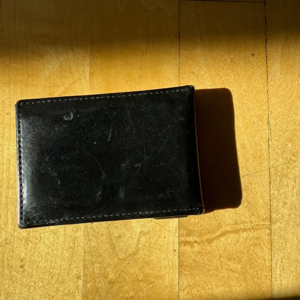 Black leather money clip ID card holder very thin